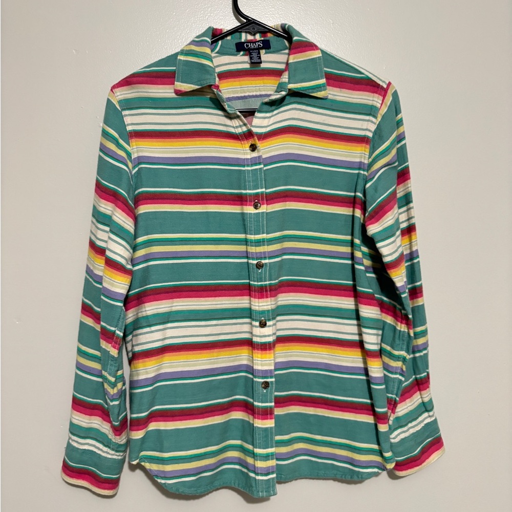 Chaps Horizontal Stripe Bright Colorful Button down small petite